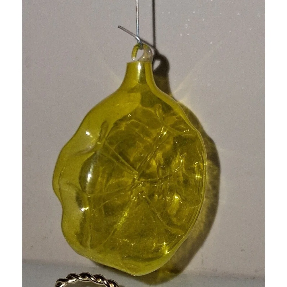 Vintage Yellow Blown Glass Starburst Christmas Ornament Flat Geometric 2.5